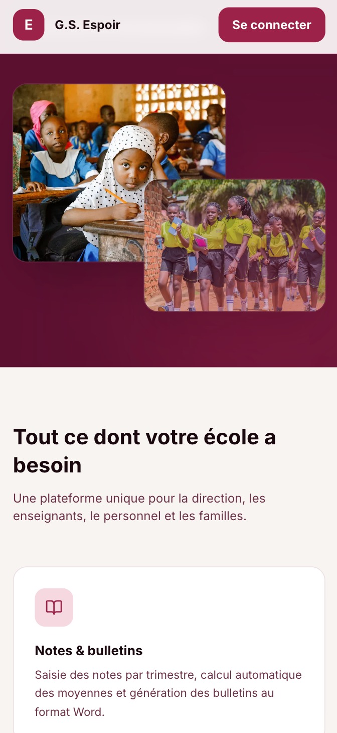 Capture d'une application mobile de gestion scolaire développée par OneSoft
